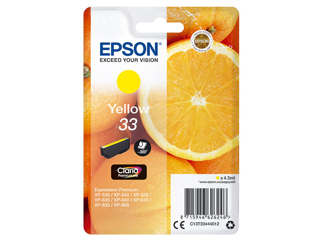 C13T33444012 EPSON XP530 TINTE YELLOW ST 4,5ml 200Seiten Standard Kapazitaet