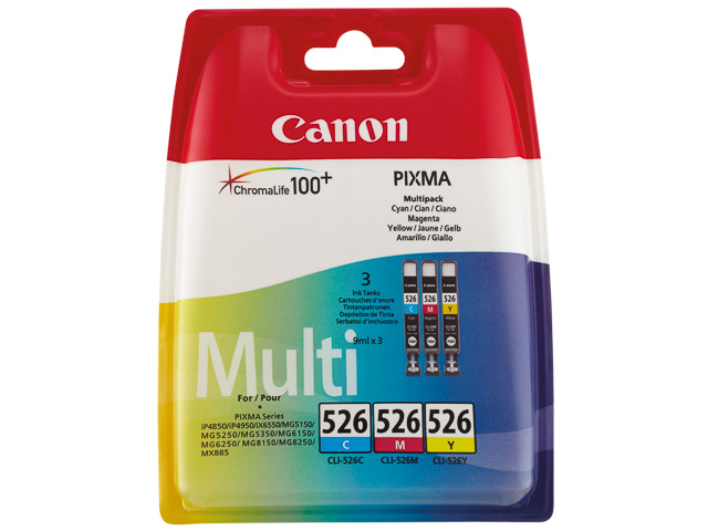 CLI526Z CANON IP4850 TINTE (3) CMY 4541B009 Nr.526 3x9ml Blister w/o SEC