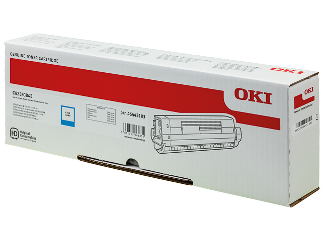 46443103 OKI C833DN TONER CYAN HC 10.000Seiten hohe Kapazitaet