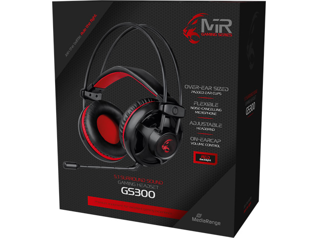 MEDIARANGE GAMING 5.1 SURROUND HEADSET MRGS300 mit Kabel schwarz/rot