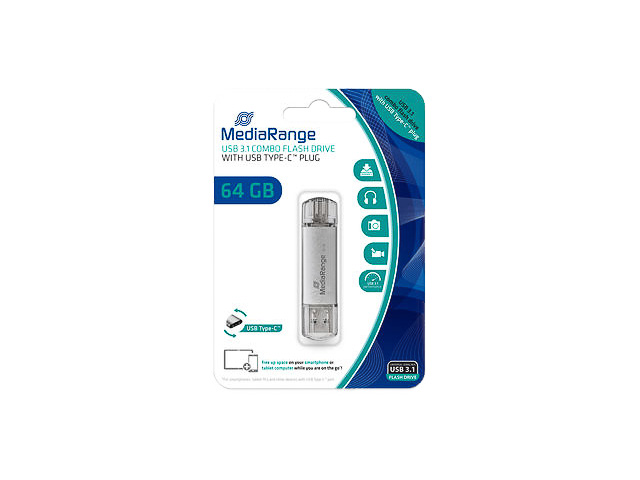MEDIARANGE KOMBO USB STICK 64GB MR937 70MB/s USB-C+USB-A 3.0 silber