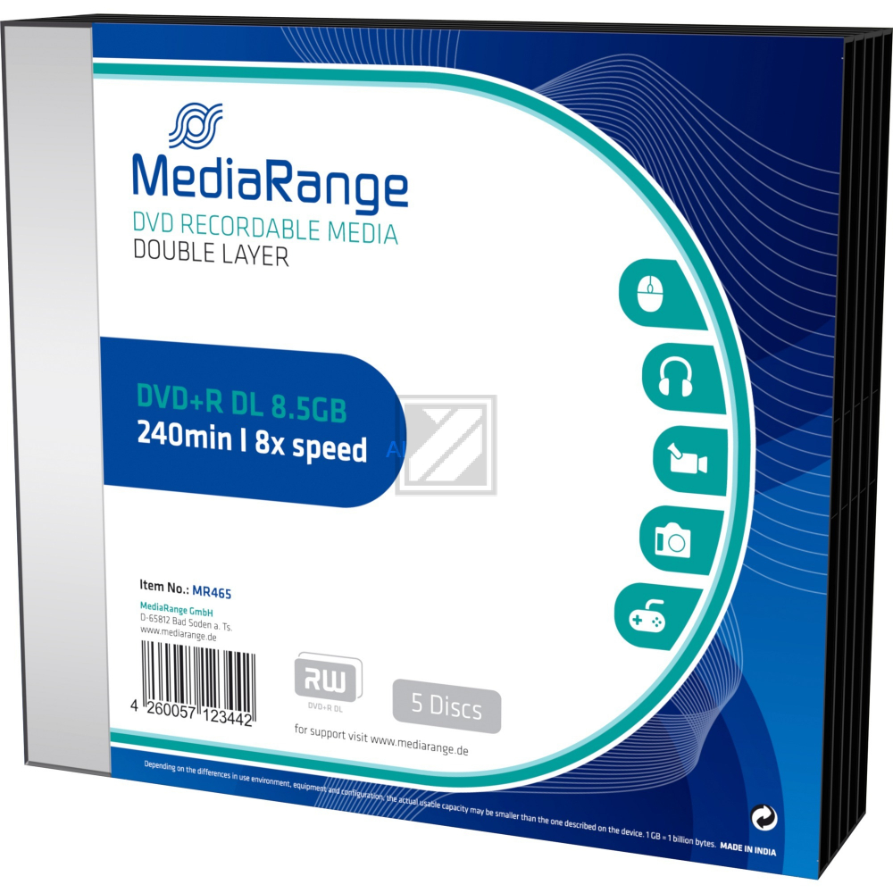 MEDIARANGE DVD+R DL 8.5GB 8x (5) SC MR465 Slim Case