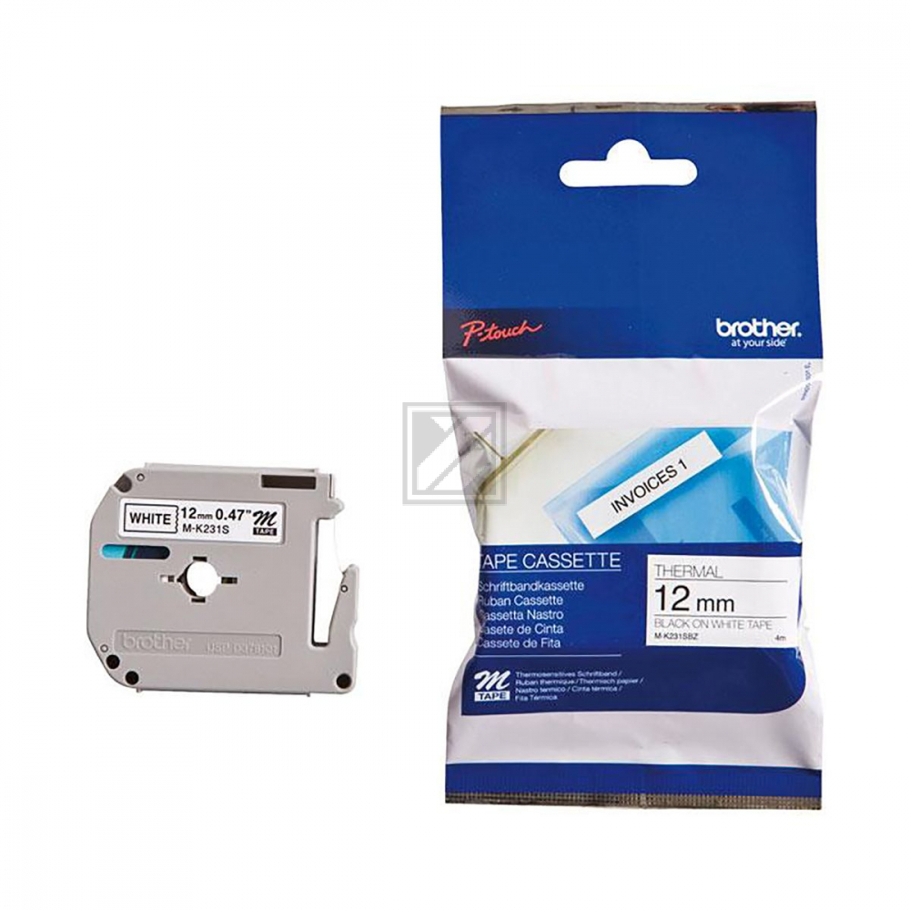 MK231SBZ BROTHER PTOUCH 12mm WEISS-SCH Schriftband 4m nicht laminiert