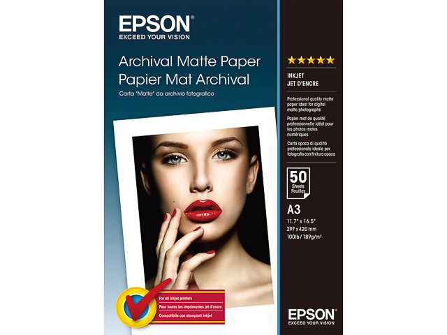 C13S041344 EPSON ARCHIVIERUNGSPAPIER A3 50Blatt 189gr schwer matt