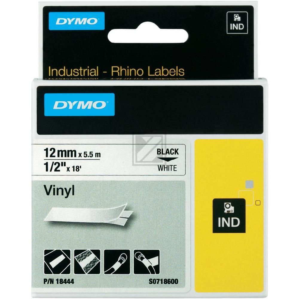 18444 DYMO ID1 12mm SCHWARZ-WEISS Vinyl Schriftband 5,5m