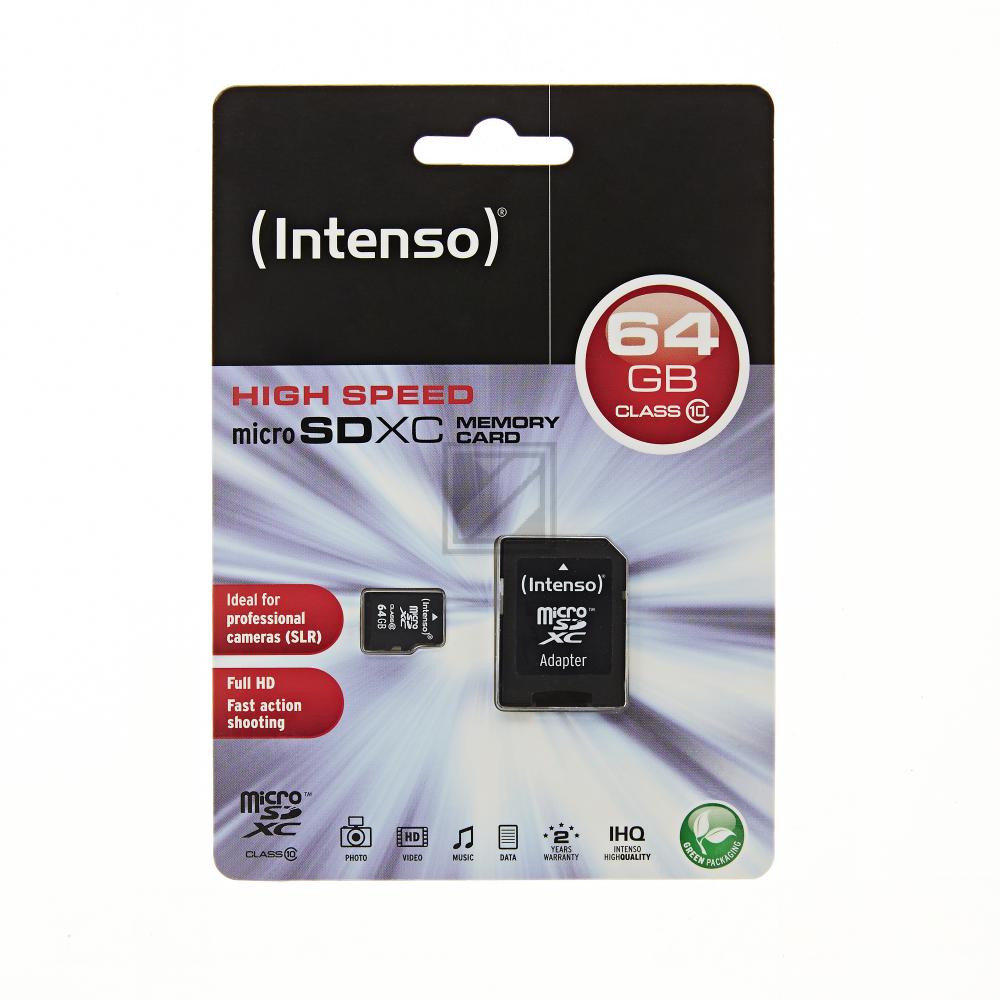 INTENSO MICRO SDHC KARTE 64GB 3413490 12MB/s mit Adapter