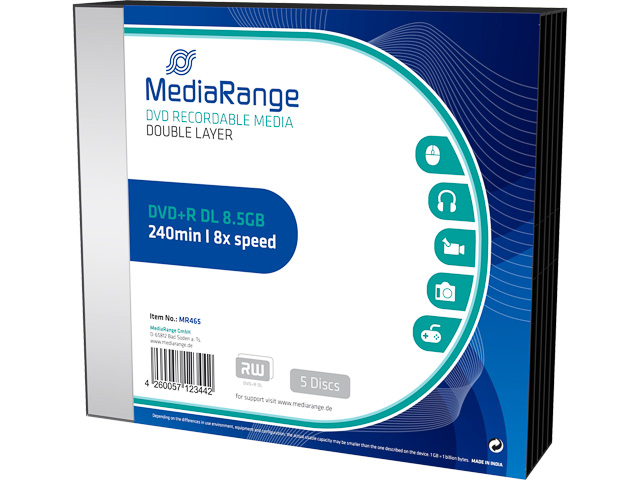 MEDIARANGE DVD+R DL 8.5GB 8x (5) SC MR465 Slim Case