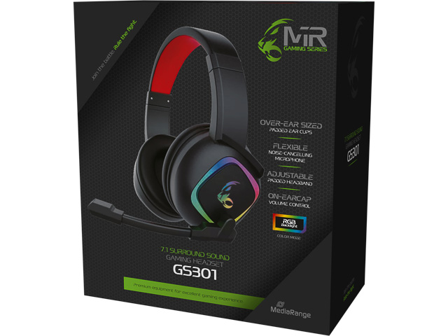 MEDIARANGE GAMING 7.1 SURROUND HEADSET MRGS301 mit Kabel schwarz/rot