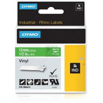 1805414 DYMO ID1 12mm WEISS-GRUEN Vinyl Schriftband 5,5m