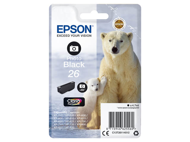 C13T26114012 EPSON XP600 FOTOTINTE BK ST 4,7ml 200Seiten Standard Kapazitaet