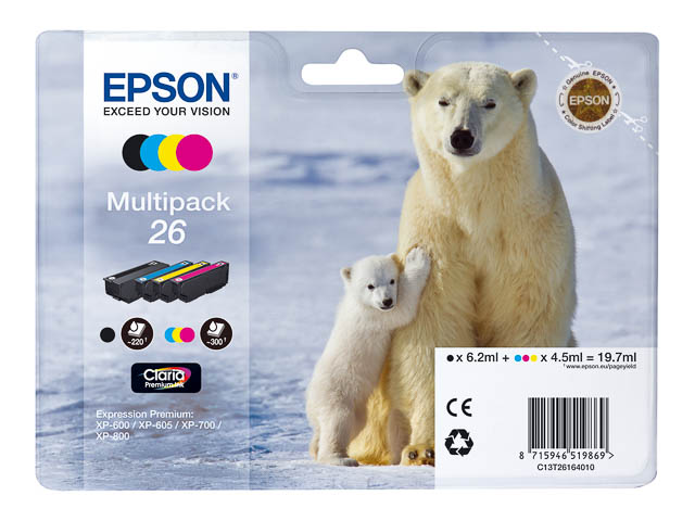 C13T26164010 EPSON XP600 TINTE(4)CMYK ST 19,7ml 1120Seiten Standard Kapazitaet