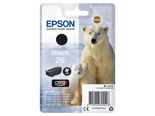 C13T26014012 EPSON XP600 TINTE BLACK ST 6,2ml 220Seiten Standard Kapazitaet