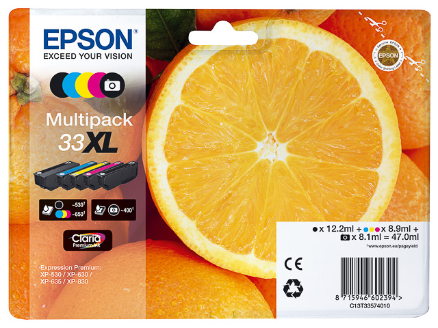 C13T33574011 EPSON XP530 TINTE (5) HC 47ml 2880Seiten photo-black+cmyk