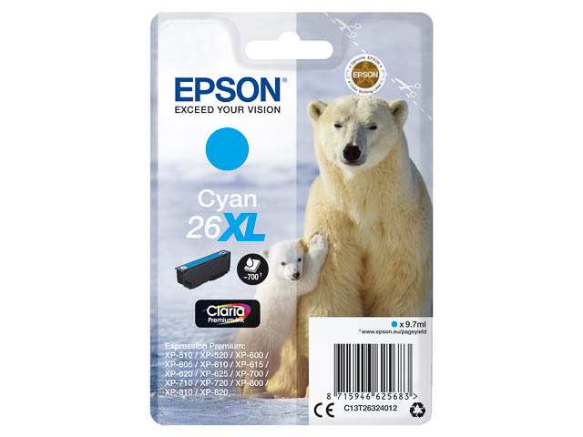 C13T26324012 EPSON XP600 TINTE CYAN HC 9,7ml 700Seiten hohe Kapazitaet