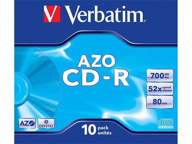 VERBATIM CDR80 700MB 52x (10) JC 43327 Jewel Case Crystal Surf