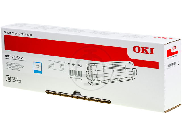 46471103 OKI C823 TONER CYAN ST 7000Seiten Standard Kapazitaet