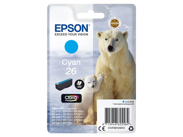 C13T26124012 EPSON XP600 TINTE CYAN ST 4,5ml 300Seiten Standard Kapazitaet