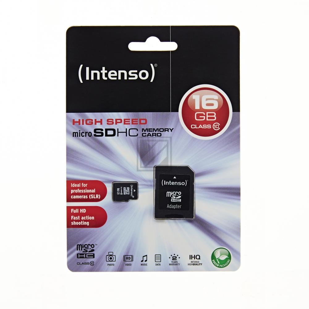 INTENSO MICRO SDHC KARTE 16GB 3413470 10MB/s mit Adapter