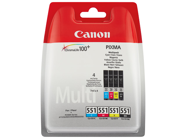CLI551Z CANON IP7250 TINTE (4) CMYK 6509B009 Nr.551 4x7ml w/o SEC