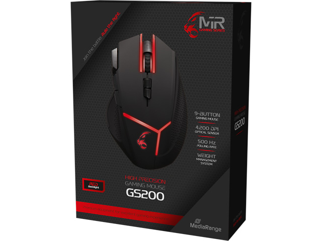 MEDIARANGE GAMING MAUS MIT KABEL MRGS200 9Tasten USB2.0 schwarz/rot