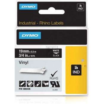 1805436 DYMO RHINO 19mm WEISS-SCHWARZ Vinyl Schriftband 5,5m