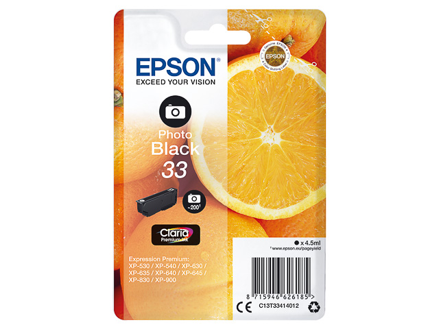 C13T33414012 EPSON XP530 FOTOTINTE BK ST 4,5ml 200Seiten Standard Kapazitaet
