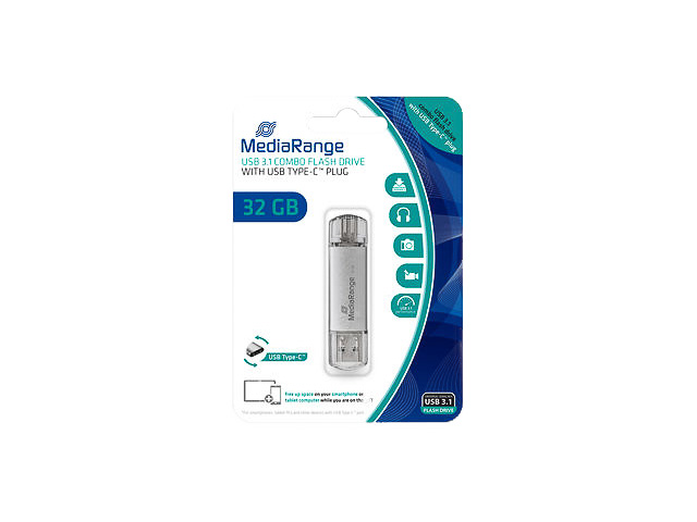 MEDIARANGE KOMBO USB STICK 32GB MR936 70MB/s USB-C+USB-A 3.0 silber