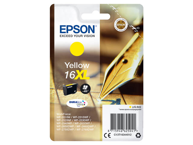 C13T16344012 EPSON WF2010 TINTE YEL HC 6,5ml 450Seiten hohe Kapazitaet