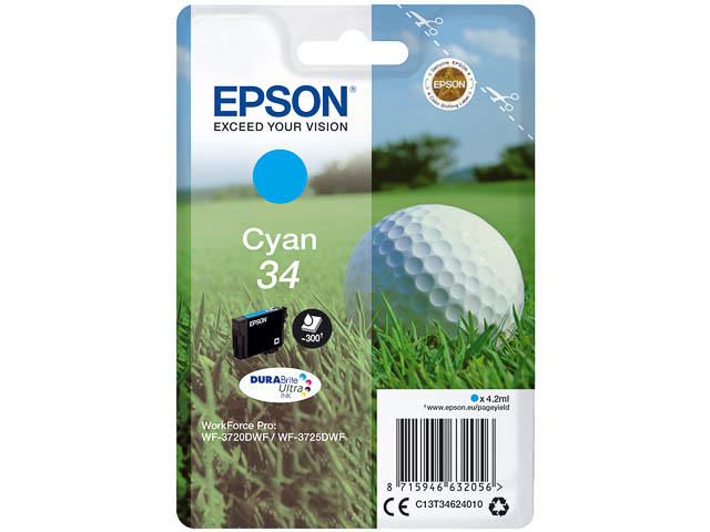 C13T34624010 EPSON WF3720DWF TINTE CY ST 4,2ml 300Seiten cyan Standard Kap.