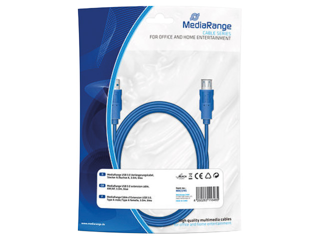 MEDIARANGE USB KABEL AM/AF 3m MRCS145 USB 3.0 blau