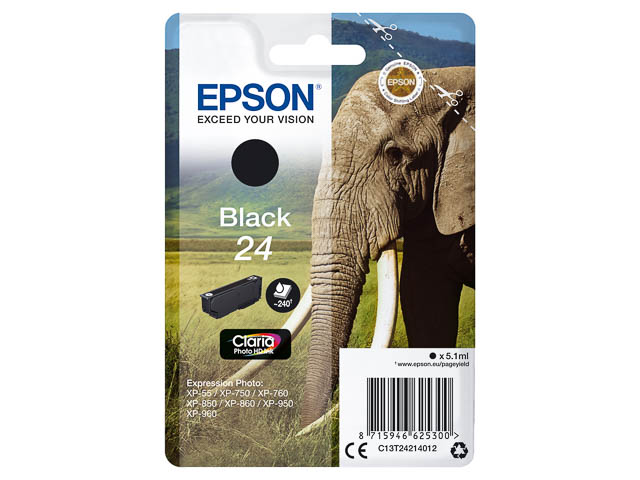 C13T24214012 EPSON XP750 TINTE BLACK ST 5,1ml 240Seiten Standard Kapazitaet