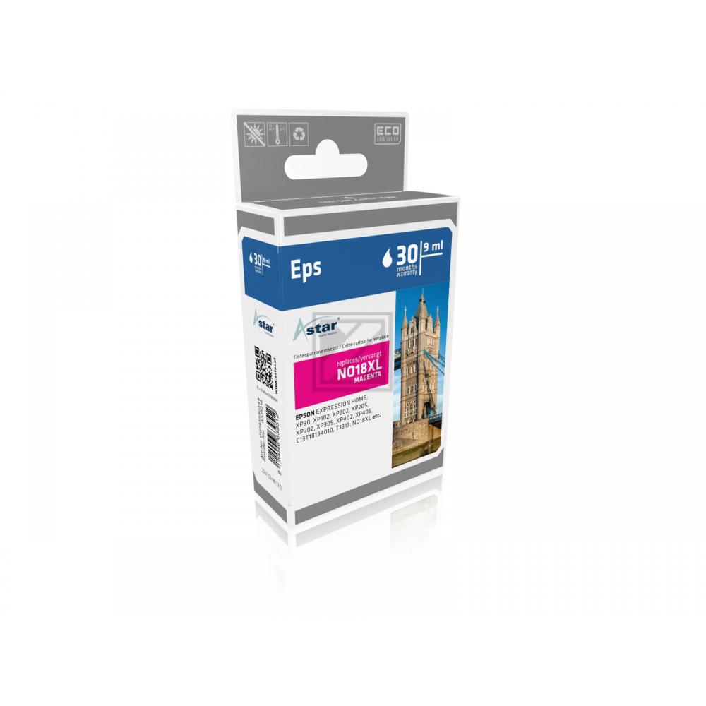 AS15218 ASTAR EPSON T1813 XP Tinte magenta HC rebuilt 450Seiten Chip 6,6ml