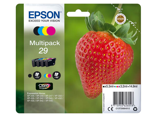 C13T29864012 EPSON XP235 TINTE(4)CMYK ST 5,3ml bk + 3x3,2ml cmy Standard Kap