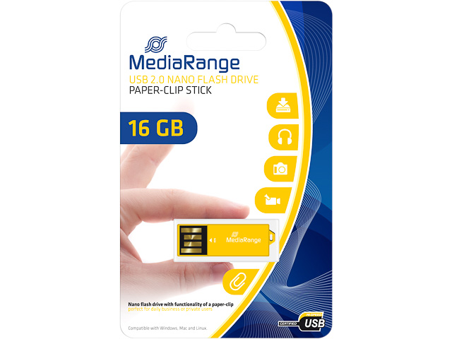MEDIARANGE NANO USB STICK 16GB MR976 14MB/s USB 2.0 gelb