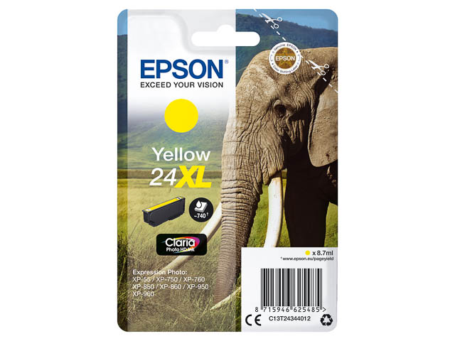 C13T24344012 EPSON XP750 TINTE YELLOW HC 8,7ml 740Seiten hohe Kapazitaet