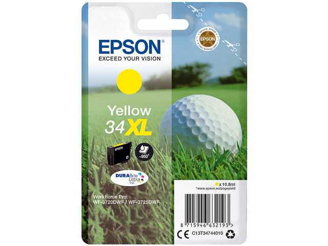 C13T34744010 EPSON WF3720DWF TINTE YE HC 10,8ml 950Seiten yellow hohe Kap.