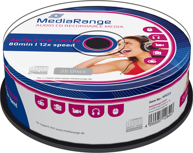 MEDIARANGE CDR80 700MB 12x (25) CB MR223 Cake Box Audio