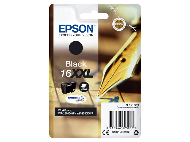 C13T16814012 EPSON WF2010 TINTE BLK EHC 21,6ml 1000Seiten extra hohe Kapazitaet