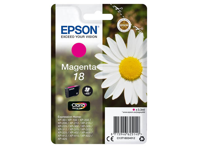 C13T18034012 EPSON XP30 TINTE MAGENTA ST 3,3ml 180Seiten Standard Kapazitaet