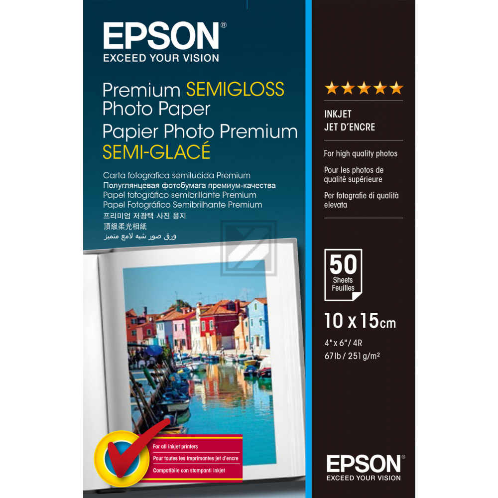 C13S041765 EPSON Fotopapier 10x15cm 50 Blatt weiss 251gr seidenmatt