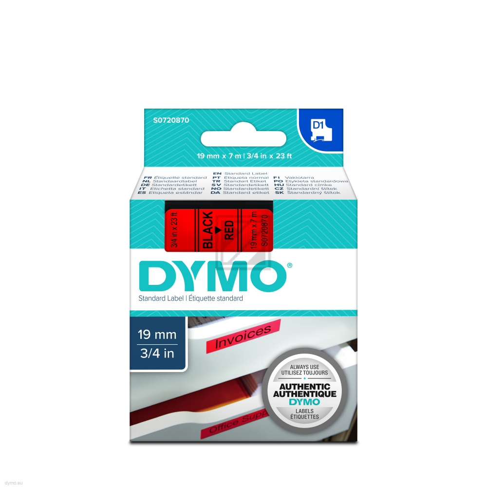 S0720870 DYMO D1 19mm SCHWARZ-ROT 45807 Schriftband 7m