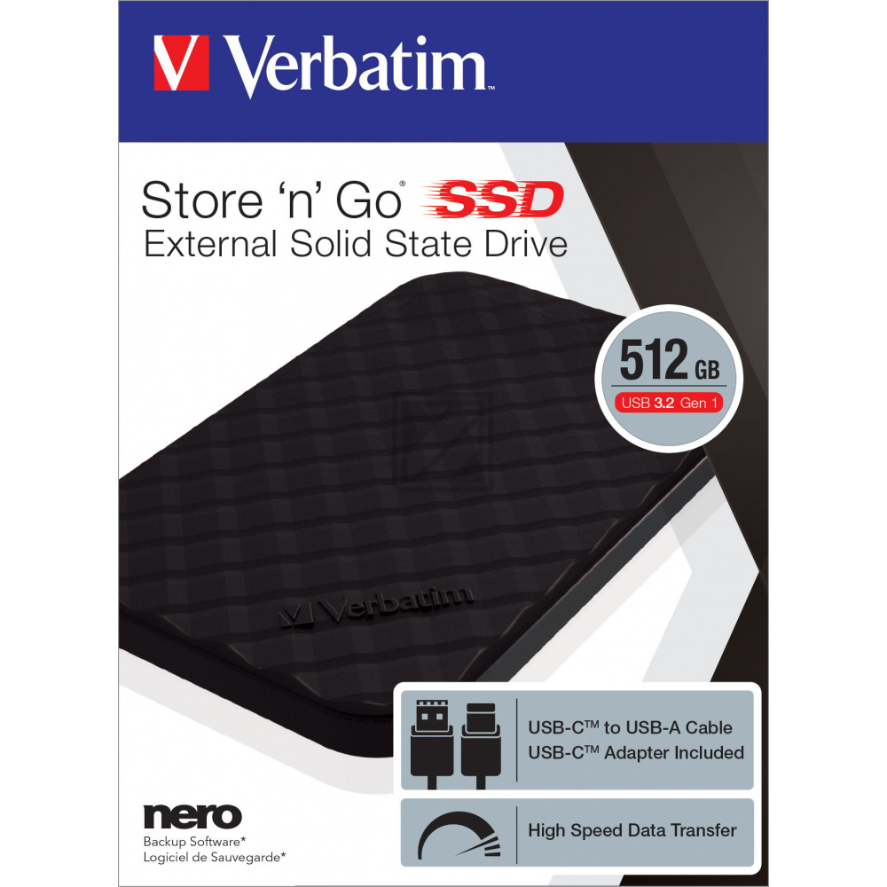 VERBATIM STORE 'N' GO PORTABLE SSD 512GB 53250 USB 3.2 Typ C extern schwarz