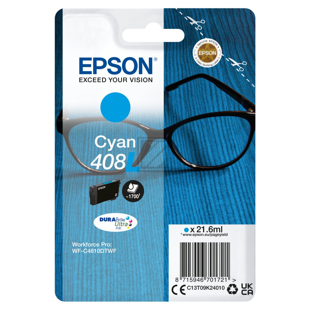 C13T09K24010 EPSON Nr.408XL Durabrite WF Tinte cyan HC T09K 1700Seiten 21,6ml