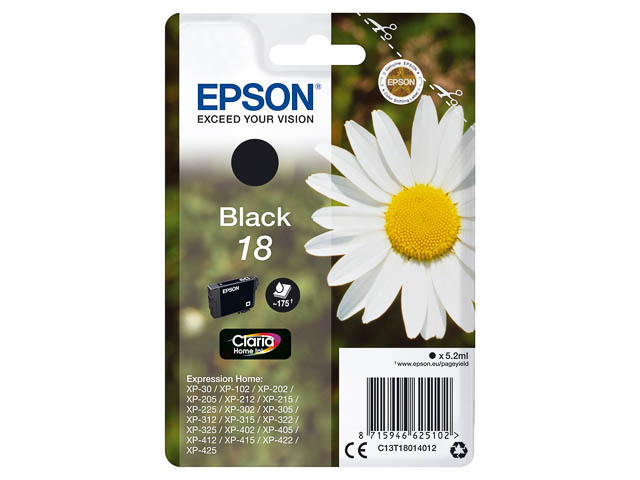 C13T18014012 EPSON XP30 TINTE BLACK ST 5,2ml 175Seiten Standard Kapazitaet