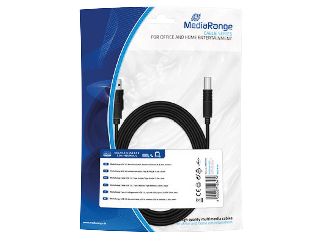 MEDIARANGE USB 2.0 KABEL A/B 5m MRCS102 schwarz