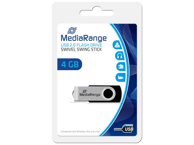 MEDIARANGE FLEXI USB STICK 4GB MR907 15MB/s USB 2.0 schwarz-silber