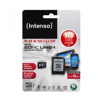 INTENSO MICRO SDHC KARTE UHS-I 16GB 3423470 45MB/s mit Adapter