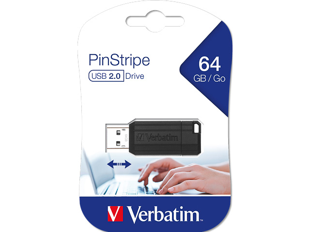 VERBATIM PINSTRIPE USB STICK 64GB 49065 12MB/s USB 2.0 schwarz