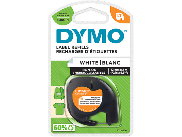 S0718850 DYMO 12mm SCHWARZ-WEISS Schriftband 2m