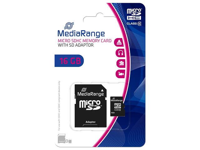 MEDIARANGE SDHC KARTE 16GB MR958 Klasse 10 45MB/s mit Adapter